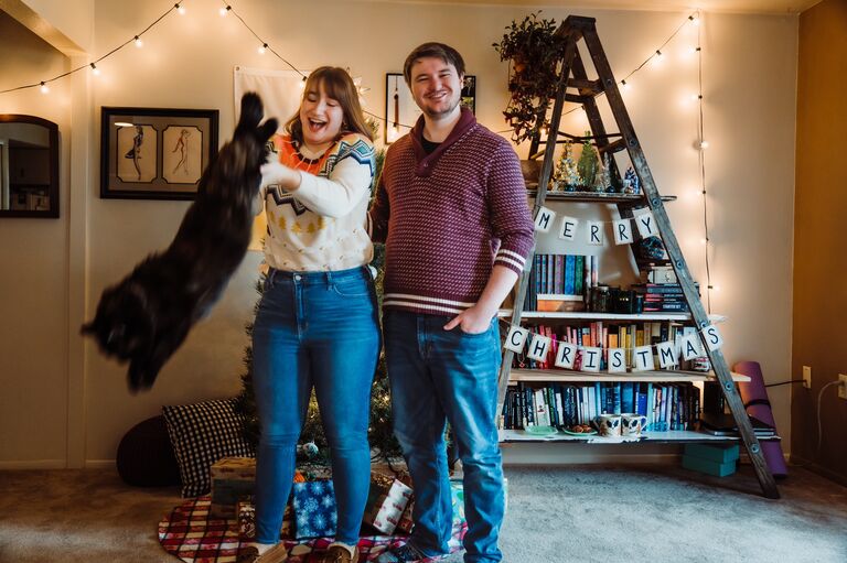 Celebrating Christmas together in our first shared apartment.