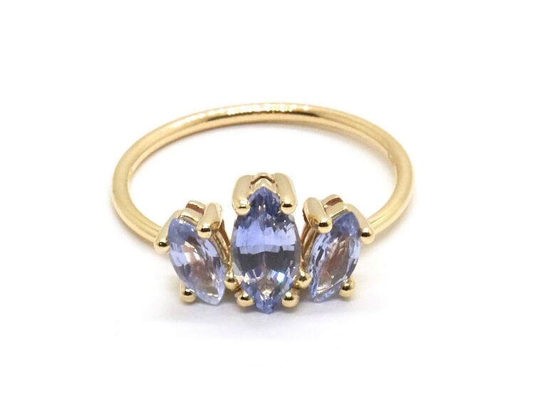 three-stone light blue sapphire engagement ring