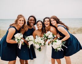 Sleeveless teal bridesmaid dresses