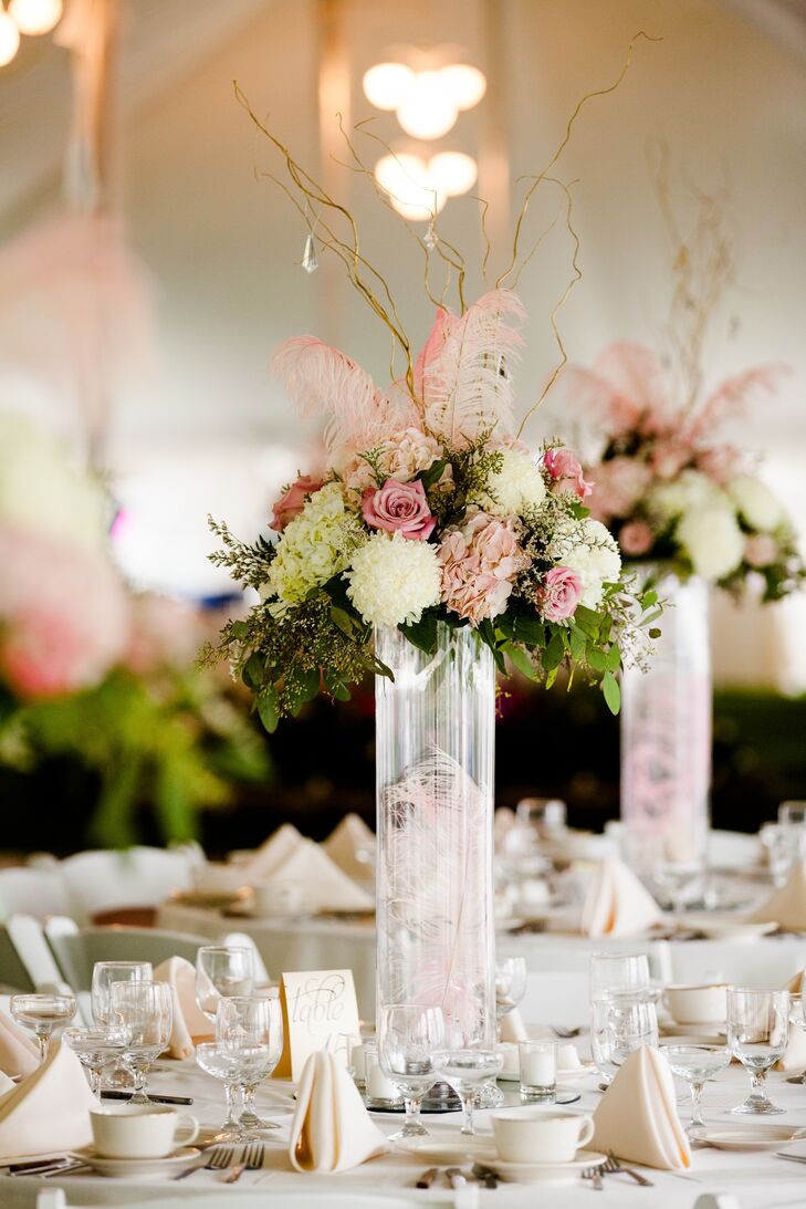 Hydrangea And Feather Centerpieces