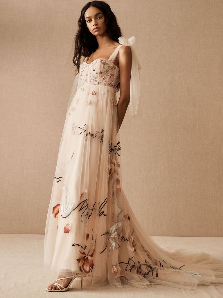 tulle dress with floral embroidery