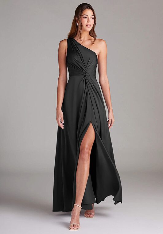 princess polly baby blue dress Women's Black Satin One Shoulder Prom Party Formal Dress with Leg Slit Size  16 main image 0