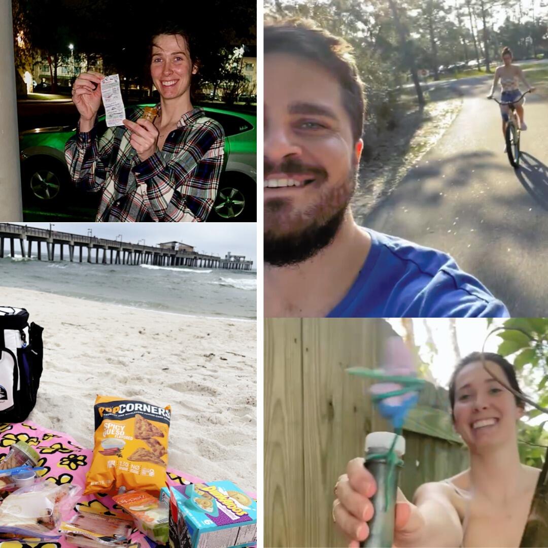 A couple of weeks later, Ben came back down to Fairhope to visit Sarah just before her birthday. Sarah learned what geocaching is and also learned that she was considered a Muggle. She did not like this one bit. At around 10:00 pm, she downloaded the app and they went on an adventure and found her first geocache, which was hidden in a light post in a movie theatre parking lot. They spent a lot of the weekend geocaching because she was pretty dang good at it. The next day, they planned out the perfect snacks for a picnic and enjoyed it on the beach. Ben and Sarah both really like Dunkaroos. They also rented bicycles and rode them through a state park.