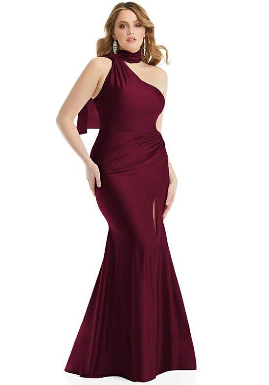 One-Shoulder Puff Sleeve Maxi Bias Dress with Side Slit