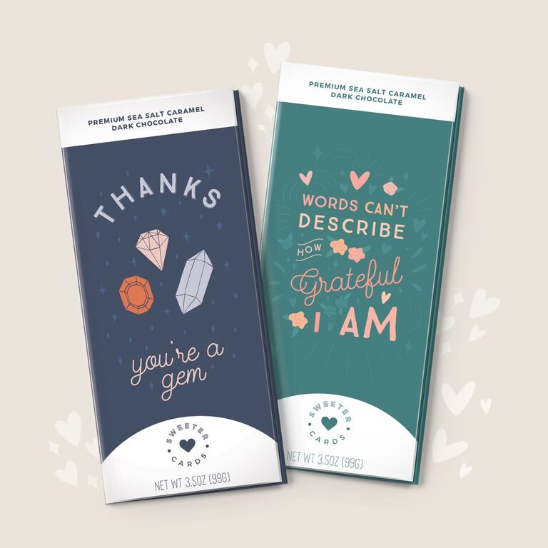 Chocolate bars featuring phrases of gratitudes on the packaging thank-you gift