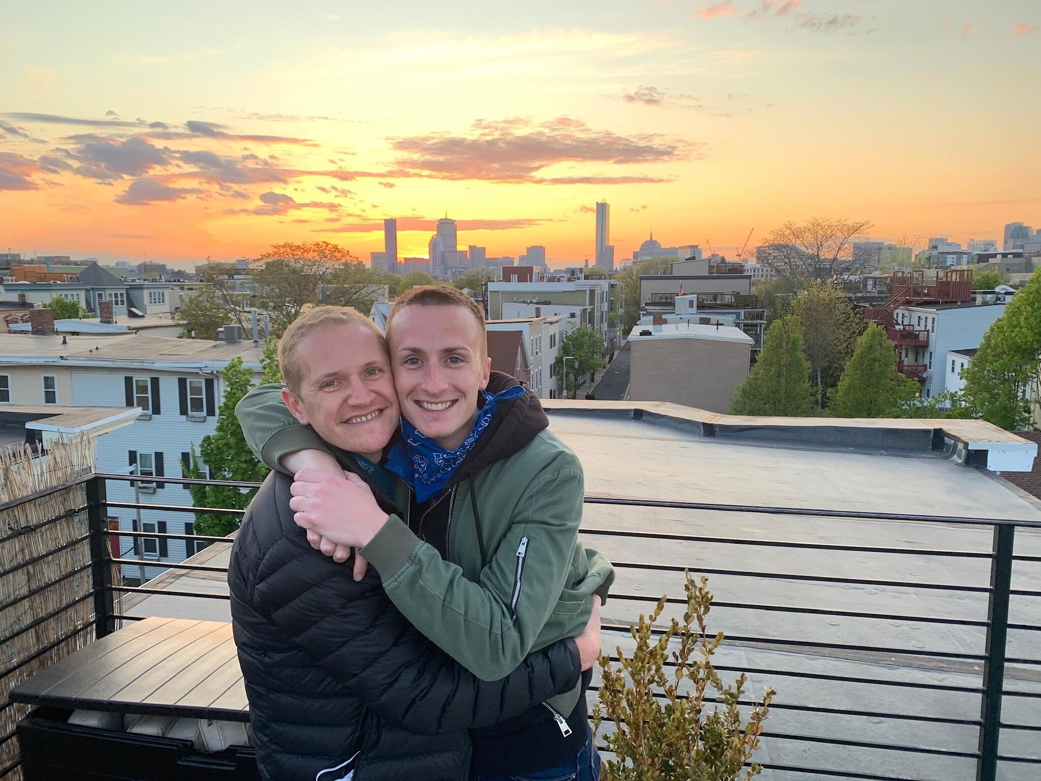 We spent a lot of time during the pandemic taking walks around Boston and spending time outside.  (Right before this picture was taken at Bryan and Zach's place in Southie, we gave each other haircuts... needless to say, Zach wasn't allowed to cut Bryan's hair again).