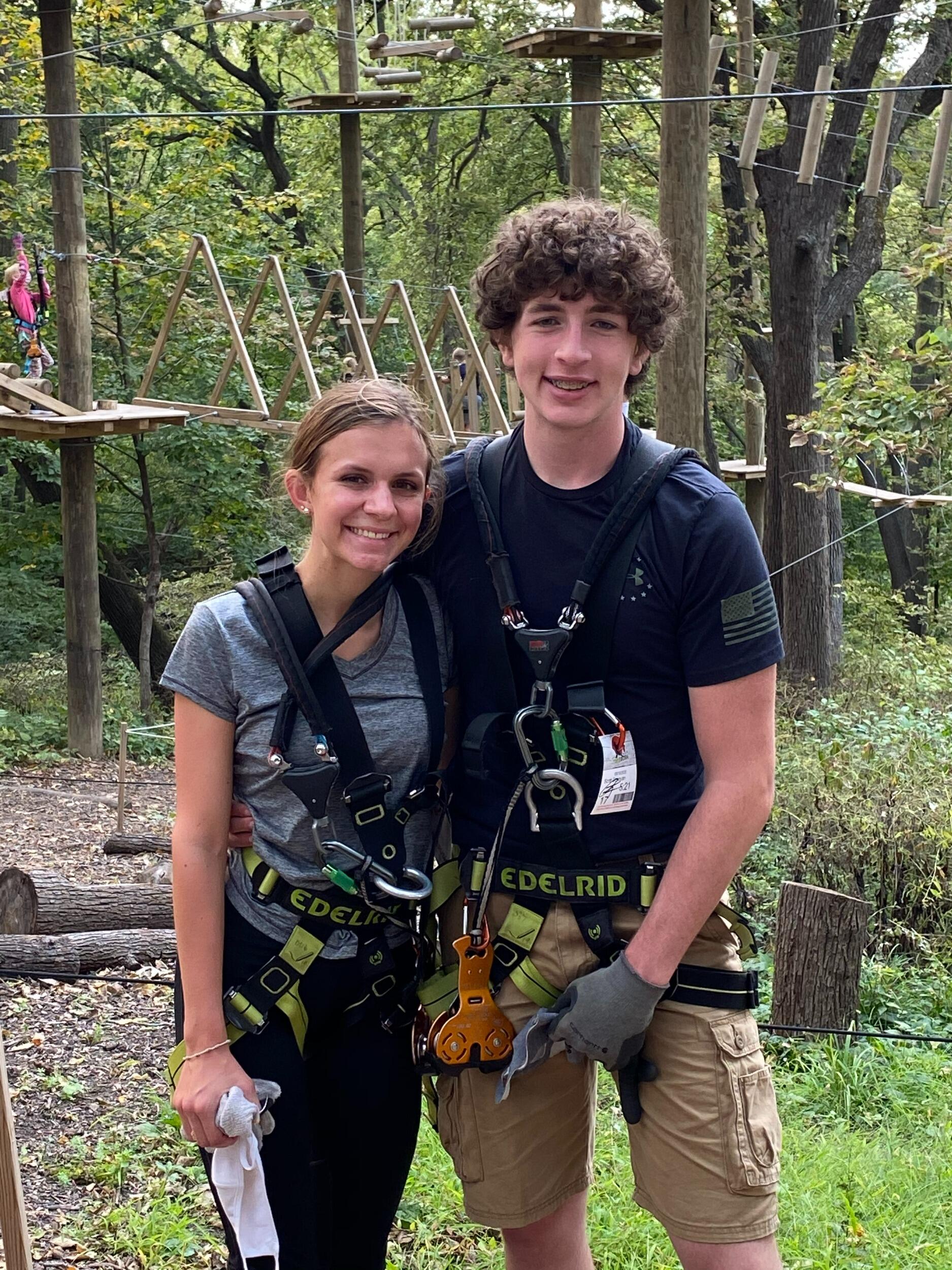 Our first anniversary together was spent having fun at the ropes course in Bellevue.
