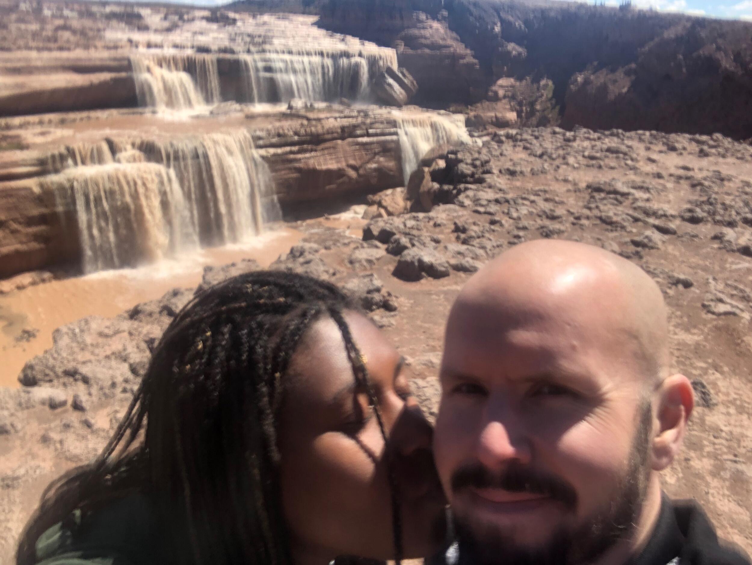 "Traveling and adventure are top on both of our lists! After less than three months of dating, we took a trip to Nevada to visit her best friend Sarah. We also traveled to Arizona and visited the Grand Canyon and Grand Falls."