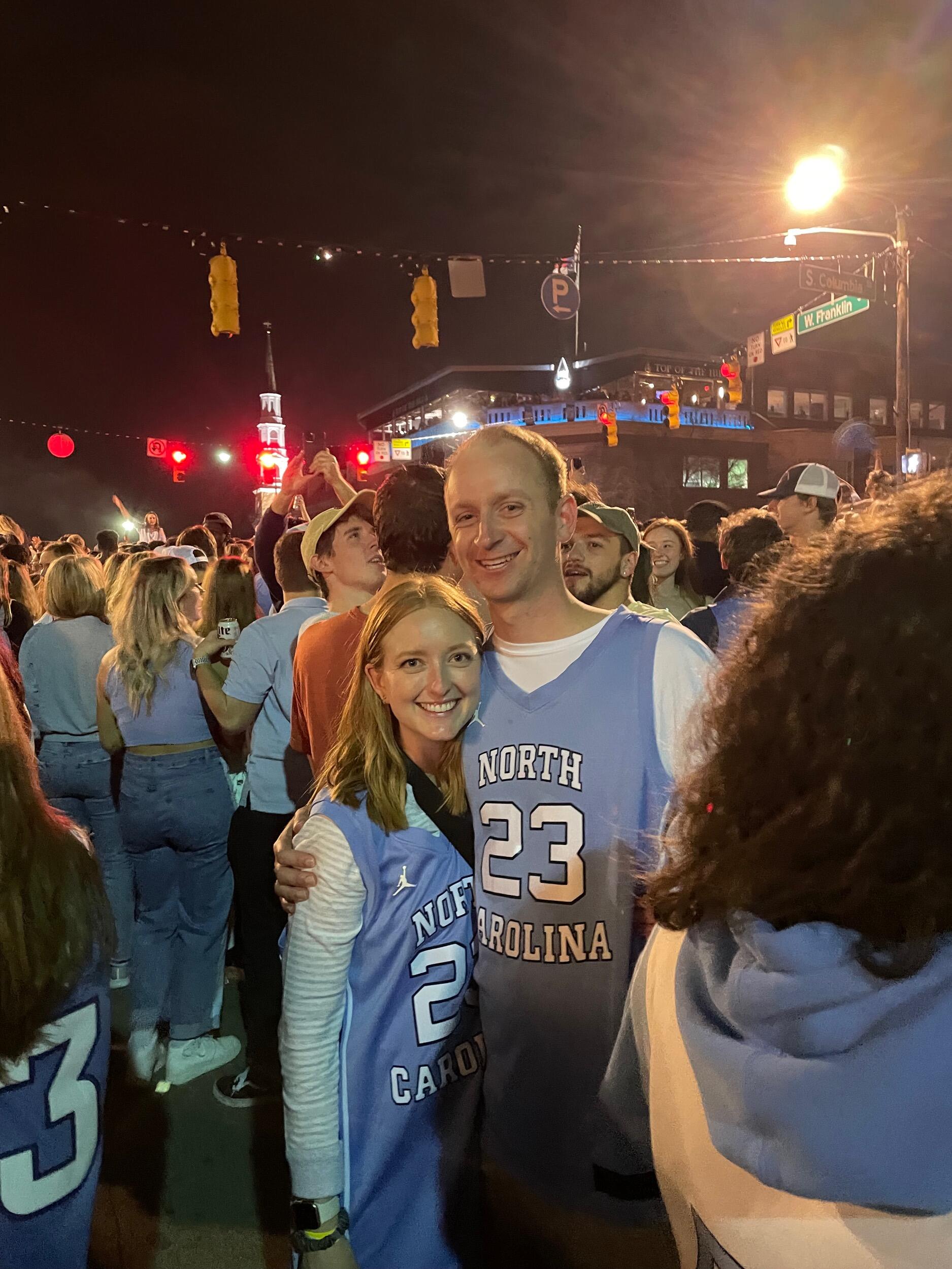 Zach's first time storming Franklin Street after UNC beat Duke in basketball.