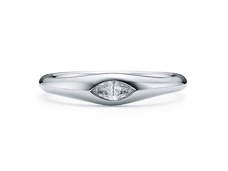 tiffany and co. platinum marquise diamond engagement ring with platinum band