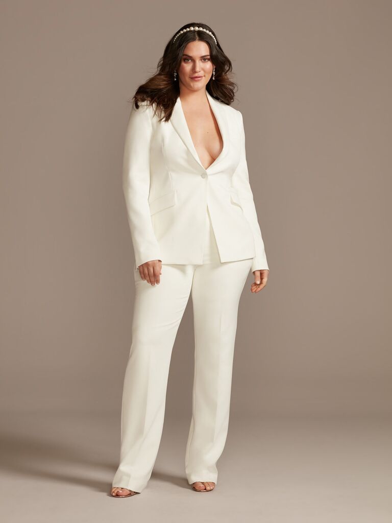 White Pantsuit for Women, White Formal Pants Suit Set for Women, Courthouse Wedding  Suit for Bride, Bridal Pantsuit Set 