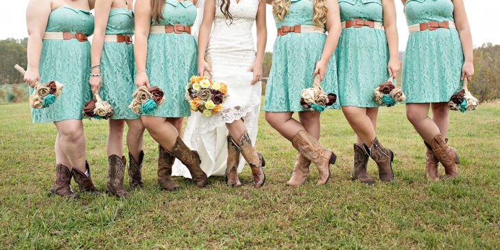 Turquoise Bridesmaid Dresses and Cowboy Boots
