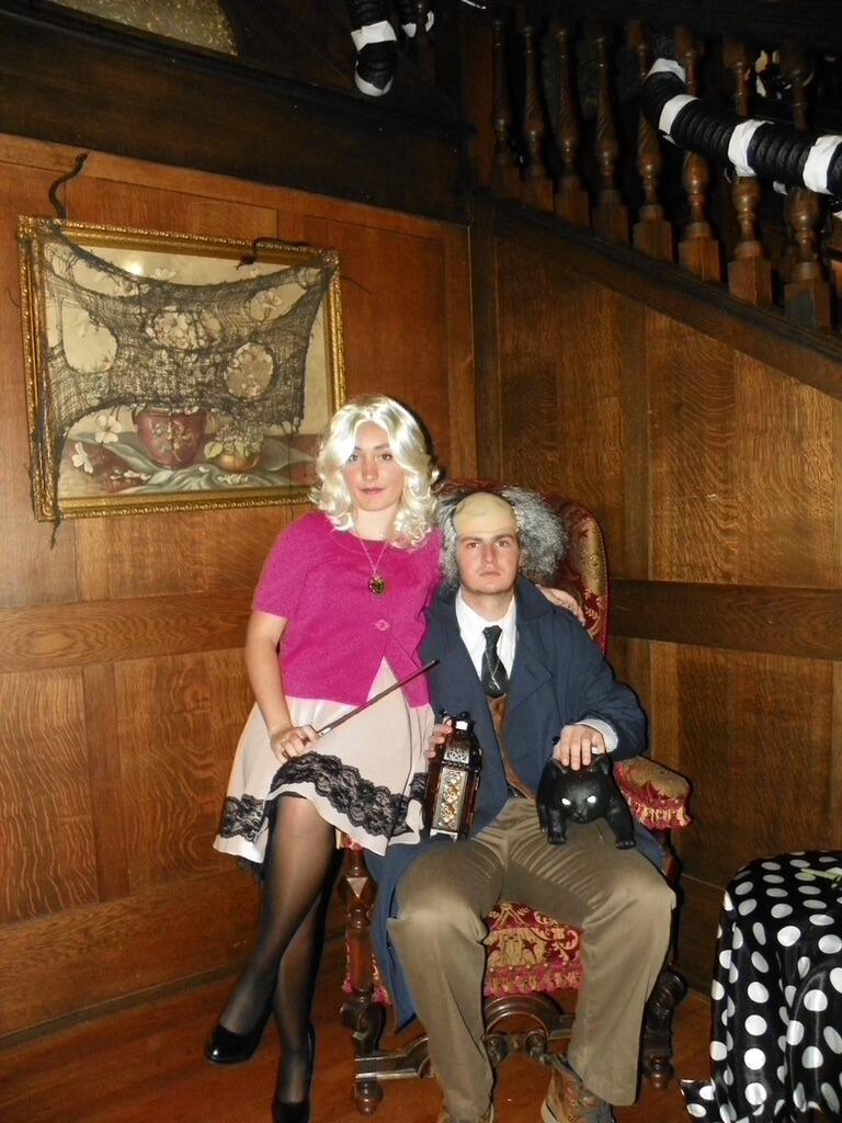 For Tyler's Halloween fall fraternity event, he and Alli dressed up as Filch and Dolores Umbridge from Harry Potter. They didn't win, but they feel like they should have.