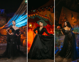 Brides wearing black wedding dresses inspried by Disney villains 