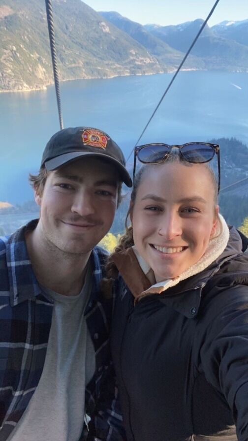 A week before Josh proposed! This was at the sea to sky summit gondola. 