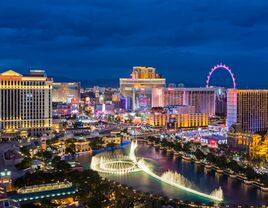 las vegas bachelor party scene of the strip and the bellagio fountain at night