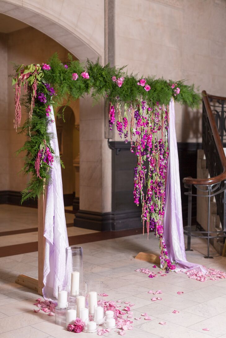 Purple Hanging Floral Wedding Arch