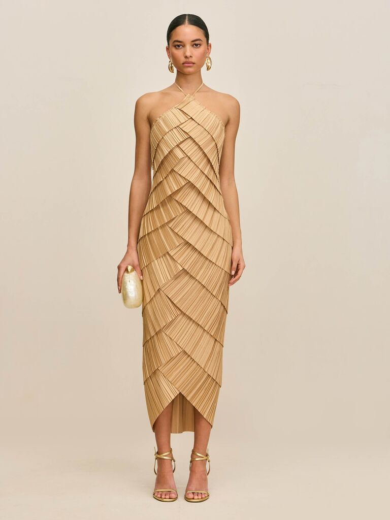 Cult Gaia gold halter-neck mother-of-the-bride dress