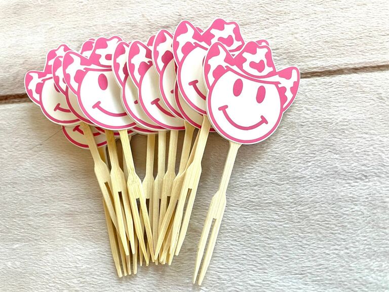 Cow Print Hat Smiley Face Cupcake Toppers
