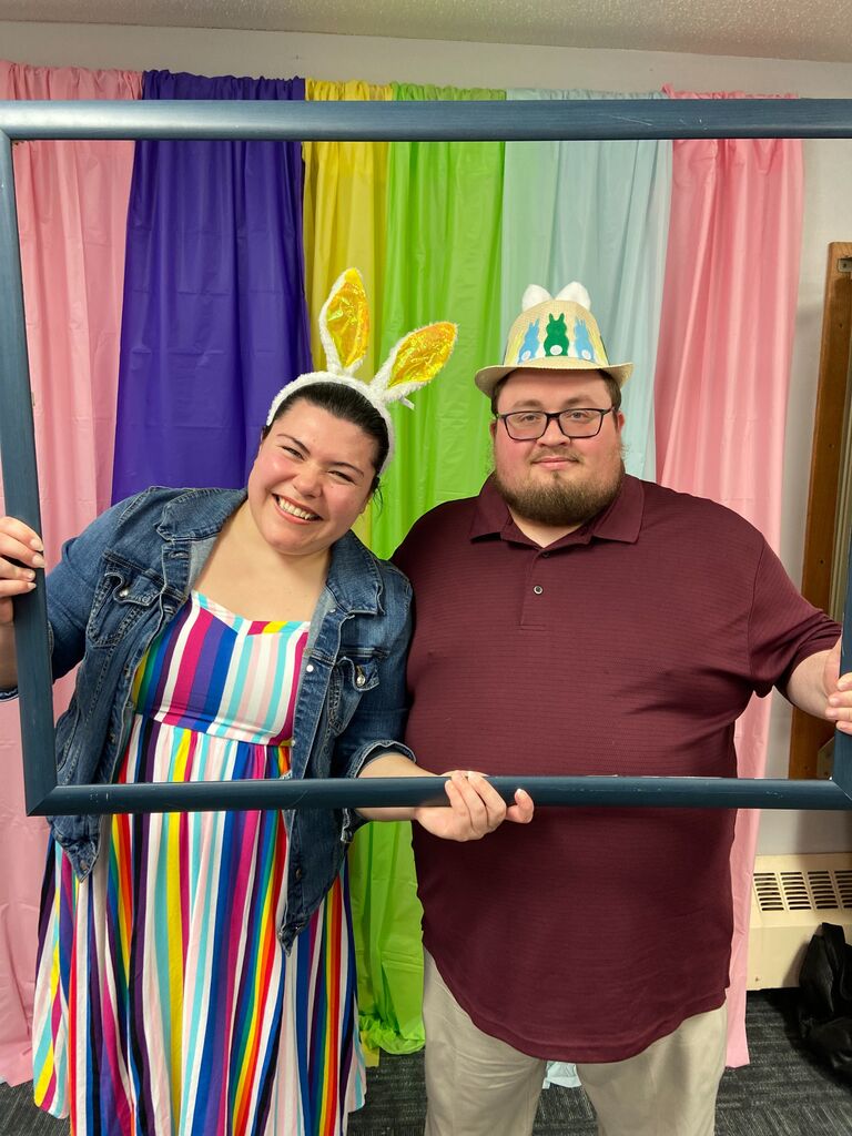 This is a photo of Adam and I celebrating our first Easter together!
