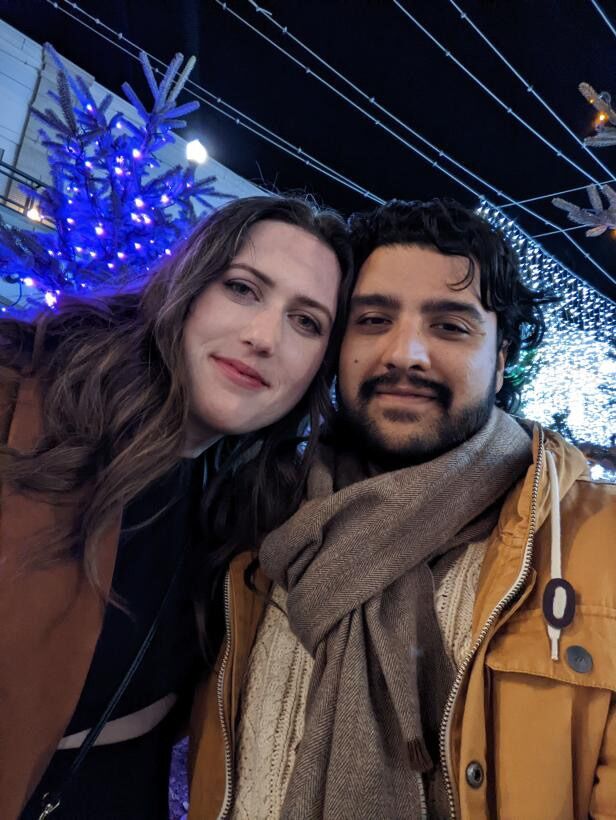 Our first photo together, celebrating Raminder's birthday.  We first met in early October via Bumble.  Our first date was at a Boba shop. Jade's first impression of Raminder was that he was easy to talk to. Raminder's first impression of Jade is that she seemed smart. A week later, we had our second date at Cornbelly's. We had a blast (despite Raminder thinking he was going to die on a fair ride) and haven't been apart since.