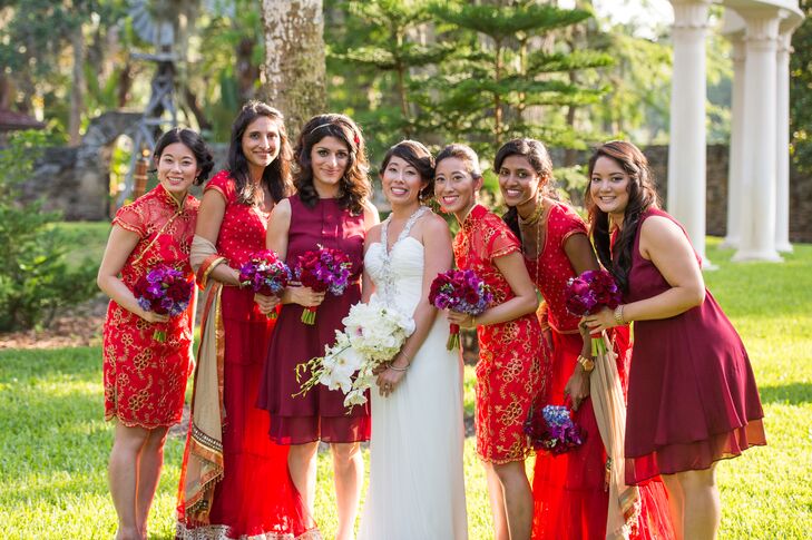 Traditional Bridesmaids Dresses In Red And Burgundy