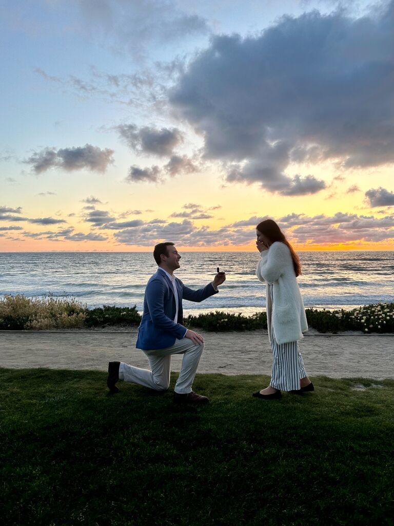 Jason got down on one knee and asked Sharon an important question.