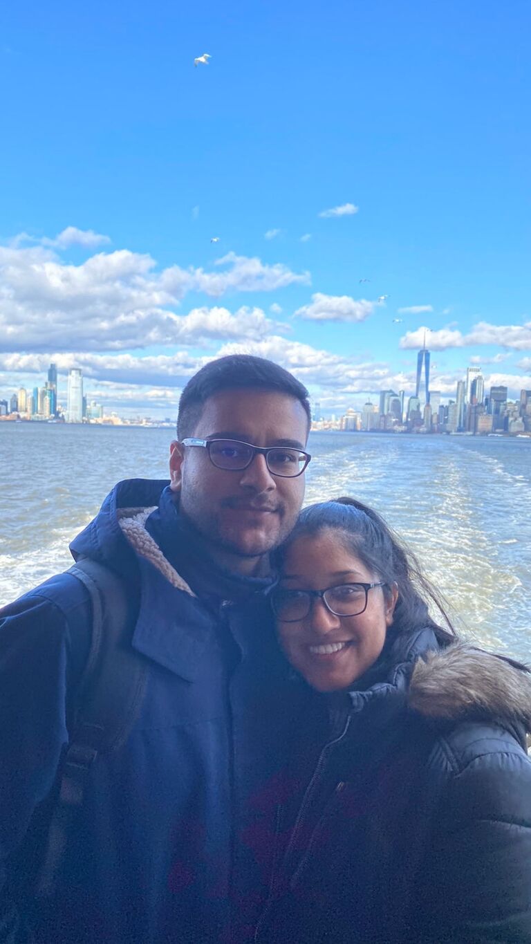 Our love story didn't kick off in the usual meet-cute way. It all started on Dil Mil, hidden amongst countless swipes. From texting each other here and there to not being able to go a day without talking to each other. After the endless conversations, we finally decided to meet each other months later. 

Our first real-life encounter happened in the big apple!  I gave her a tour of NYC and took her to my favorite spot, Battery Park. As we strolled through the park and went aboard the ferry ride, I finally built the courage to ask her, "Will you be my girlfriend?". 
(SPOILER ALERT, she said yes!)

Shortly after, the world went into quarantine due to COVID. It was a true test for our love as we juggled a long-distance relationship amongst the chaos and the uncertainty caused by the pandemic.  