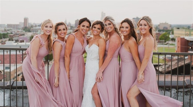 ultimate bride bridesmaid dresses Misshow Elegant A-line V-Neck Short Sleeve Bridesmaid Dresses with Bow Sash Floor-Length Chiffon Evening Dress main image 1