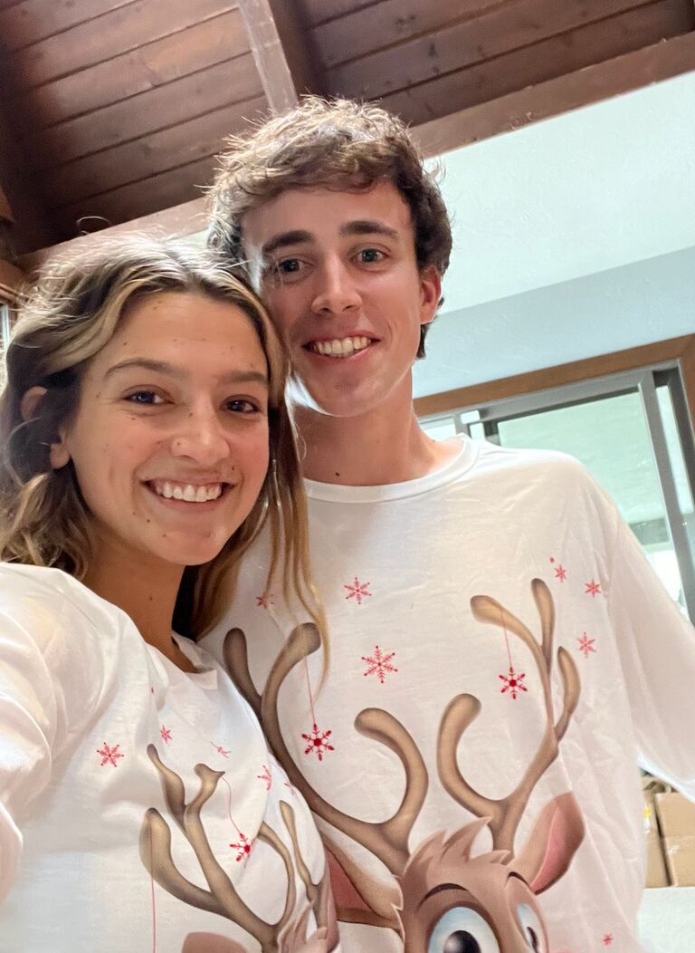 Macie and Lucas' First Christmas Together!
Lucas was forced into the matching pajamas, and was a great sport about it! Lucas has been very adaptable to Macie's traditions.
Macie remembers thinking, there are few guys she could get to wear a reindeer shirt, and that she was so excited he was there.
Lucas remembers thinking that he felt very included with the family, and that he was excited to change out of the reindeer shirt.