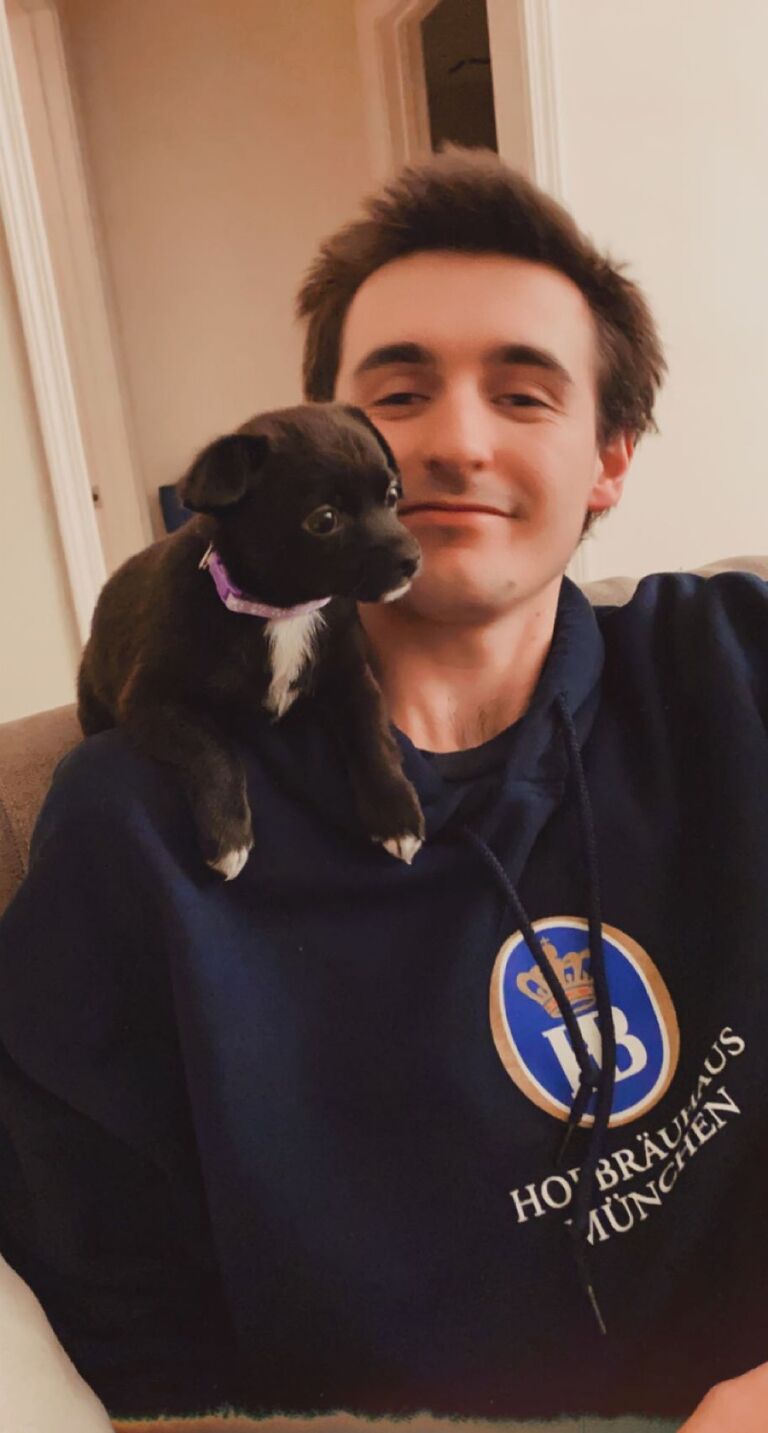 While looking for someone to keep Connor company while working at home, we found Ladybug! She is now Connor's secretary and neck warmer. 
