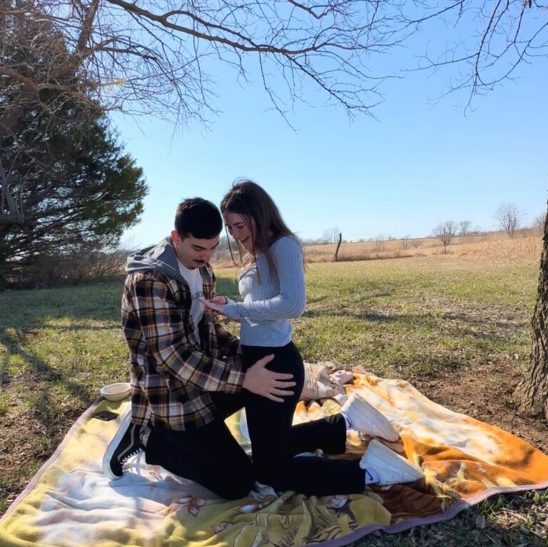 Derek proposed!! Easiest 'yes' Chloe ever said. They had a small picnic outside with ramen noodles (Chloe's choice). Through all the struggle of long distance their love has only grown for each other. 