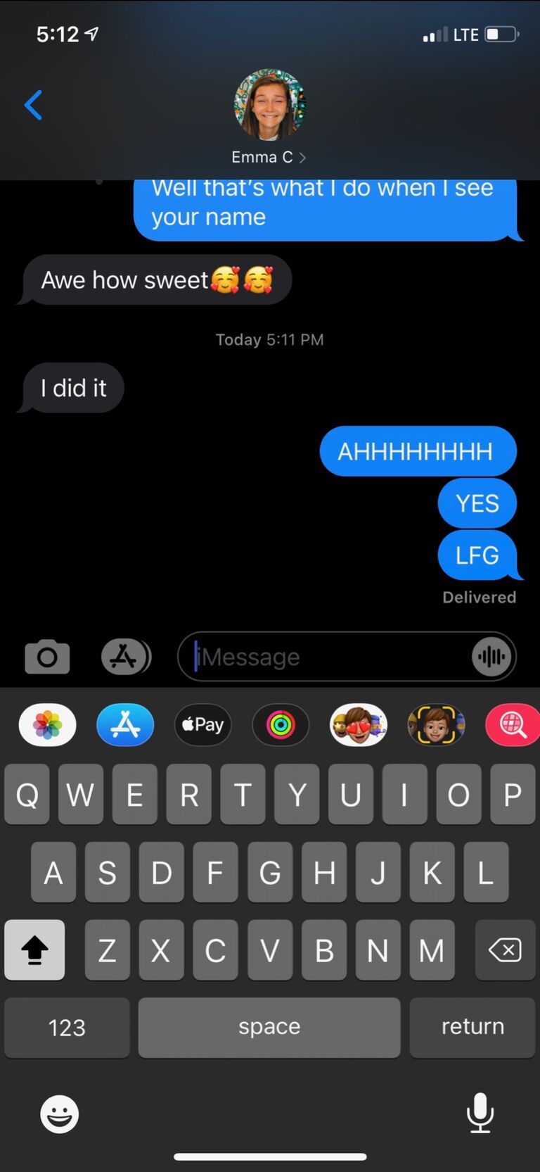 After two days of stressing about what to say, Emma sent Logan a snapchat about golf to start a conversation.  (Thanks for the encouragement, Megan!)