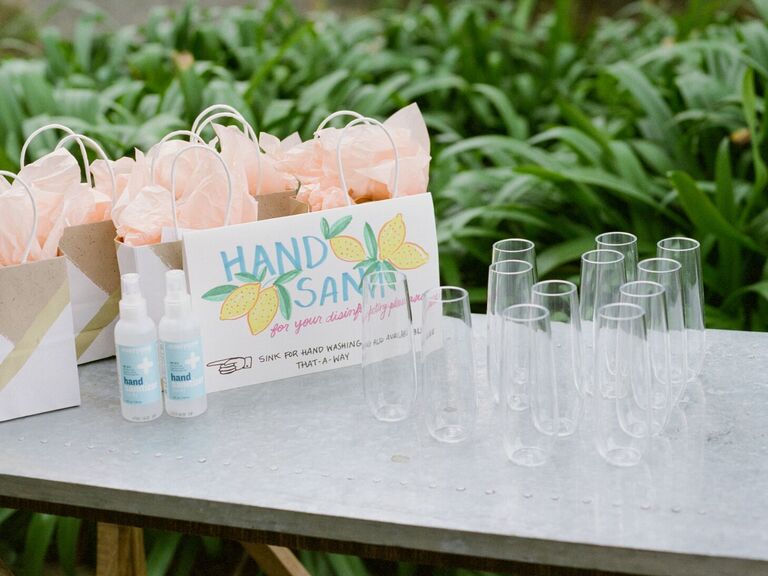 Hand sanitizer in wedding welcome bags