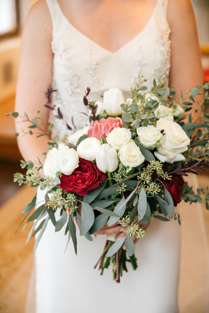 Ivory Bouquet With Pops of Red