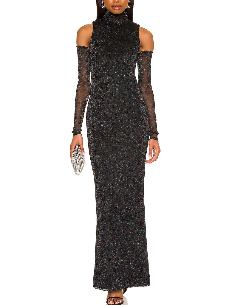 High neck shop black tie dress