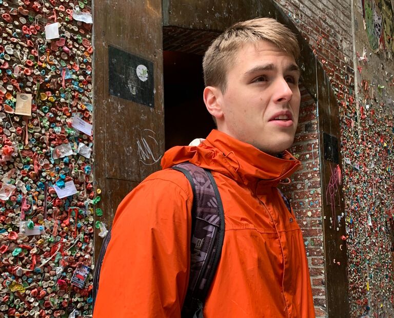 Touring the University of Washington as a potential grad school for Jacob  -  they didn't take a single pic together, so here's Jacob enjoying Seattle's gum wall