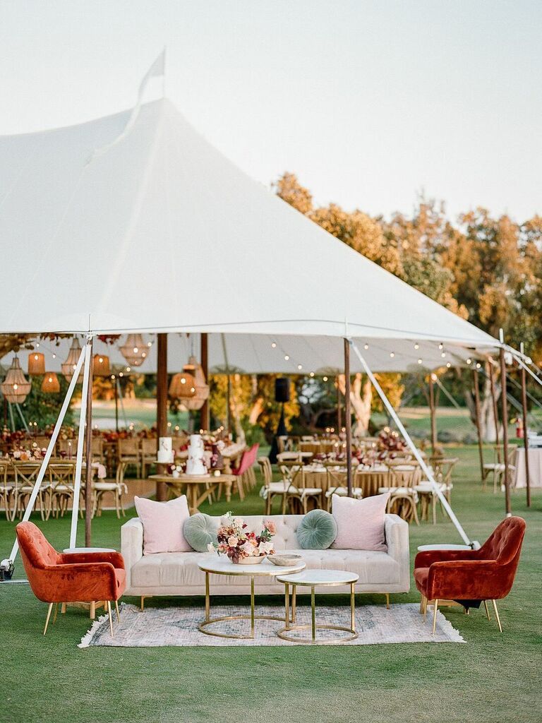 Lounge area at backyard wedding