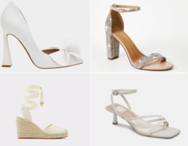 Collage of four affordable bridal heels