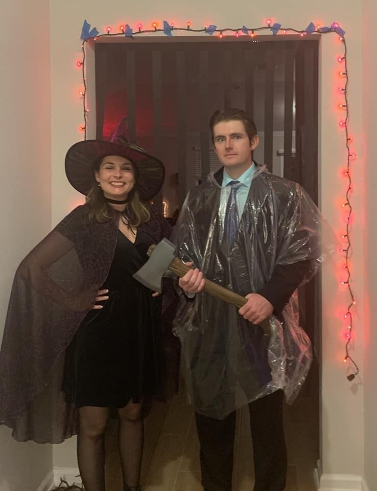 Jenna's Halloween Party. A Witch and a Psycho make a great couple!