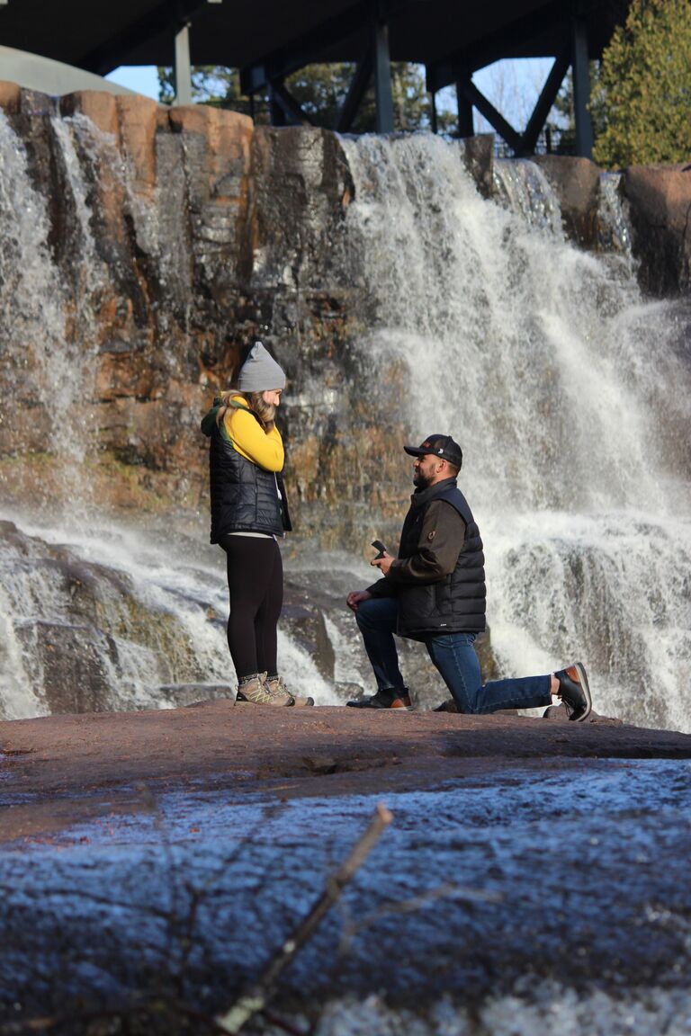 The proposal! We went to Gooseberry Falls in Duluth, MN.