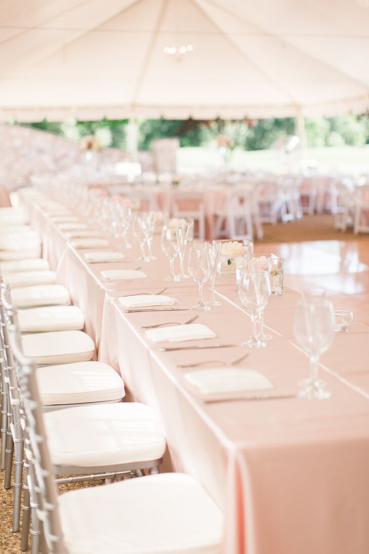 Blush Dining Table And Silver Chiavari Chairs