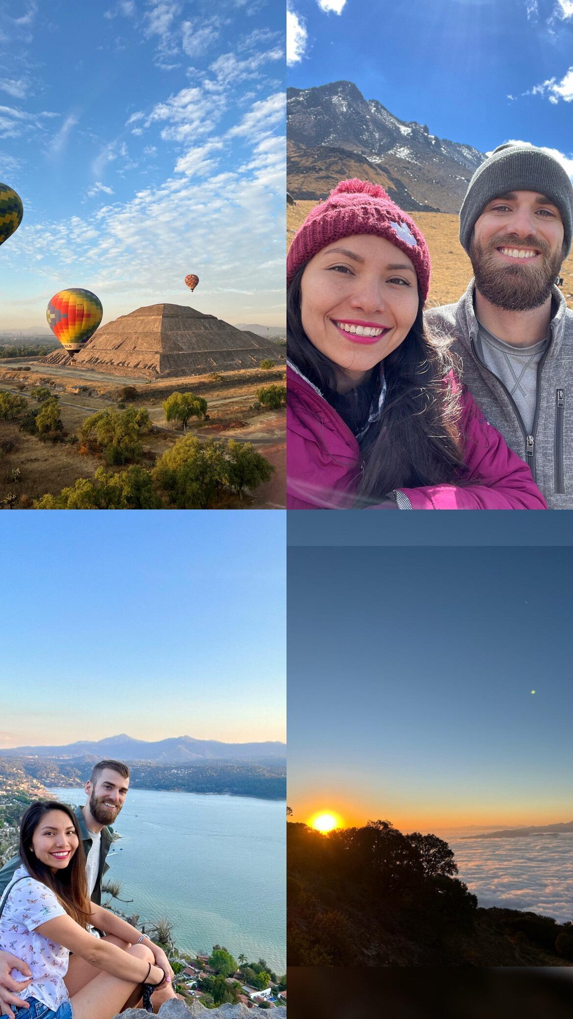 James' first time in Mexico. 
Alix planned a road trip through 4 states.
Highlights included a hot air balloon ride over Teotihuacan, a hike to 'La Peña de Bernal', stargazing and waking up to catch the sunrise at Pinal de Amoles, a day in Valle de Bravo and a hike to 'El Nevado de Toluca.' 
(James met Alix's parents during this trip.)