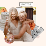 Custom graphic featuring couple on wedding day and Photo Booth imagery