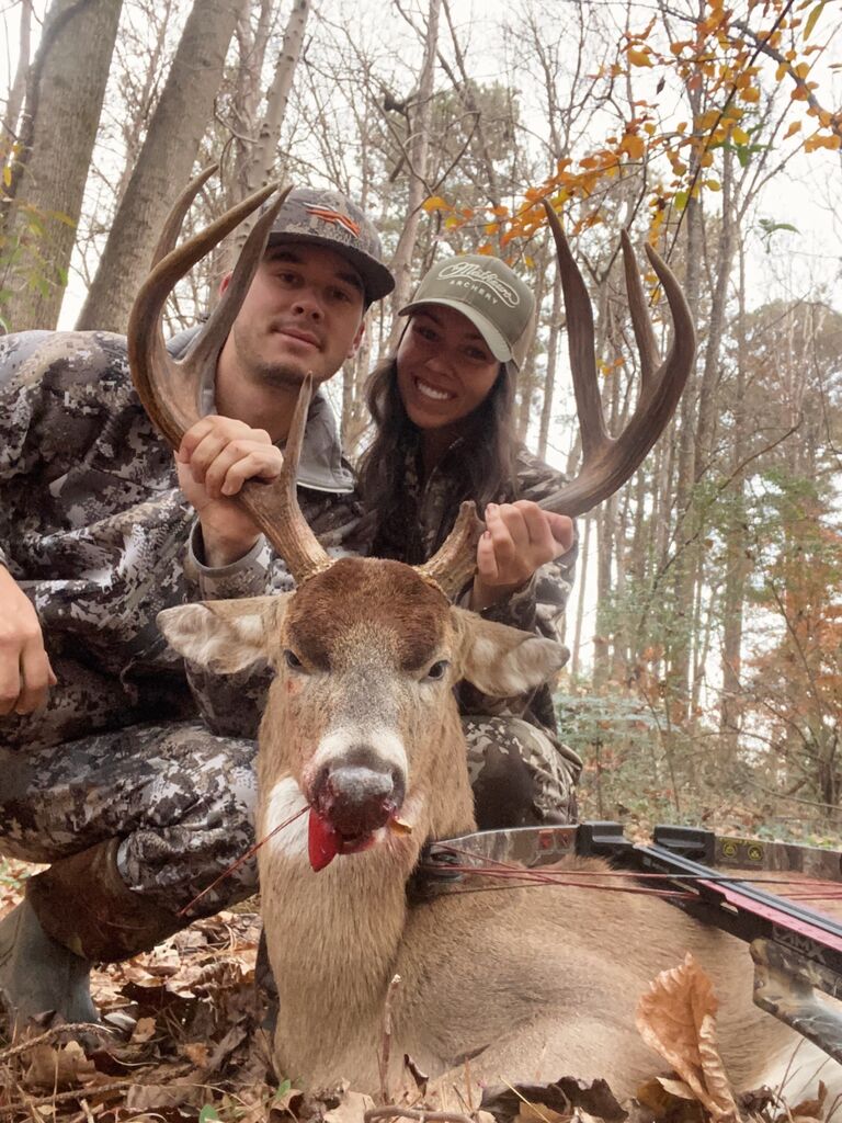 Jo surprised Luke by dropping this buck in his Nona’s backyard while he hunted down the road. 