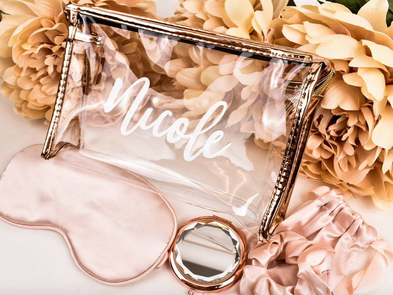 Bridal Party Personalized Vegan Leather Makeup Bag - Rose Gold