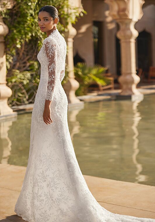 princess salama wedding dress Less is more when it comes to Marina. , For her church look, we focused on  clean structure and beautiful proportions. The gown featured a sleek bodice  and corded lace arranged in two tiers, creating a