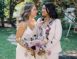 Couple getting married in garden