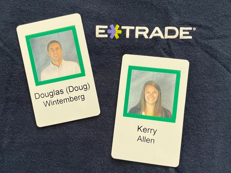 Our first day of work at E*TRADE Financial post college graduation where Kerry and Doug the Intern met for the first time!