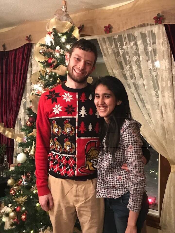 Our first Christmas together surrounded with our family...